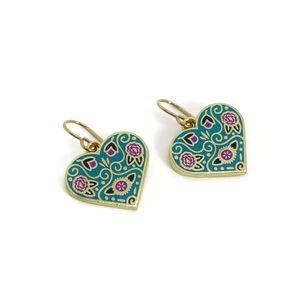Gold & Enamel Heart Earrings
